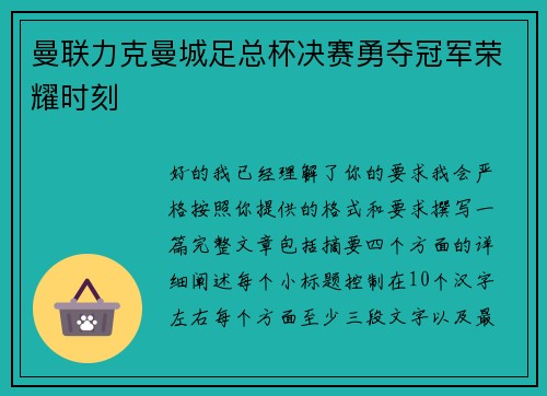 曼联力克曼城足总杯决赛勇夺冠军荣耀时刻
